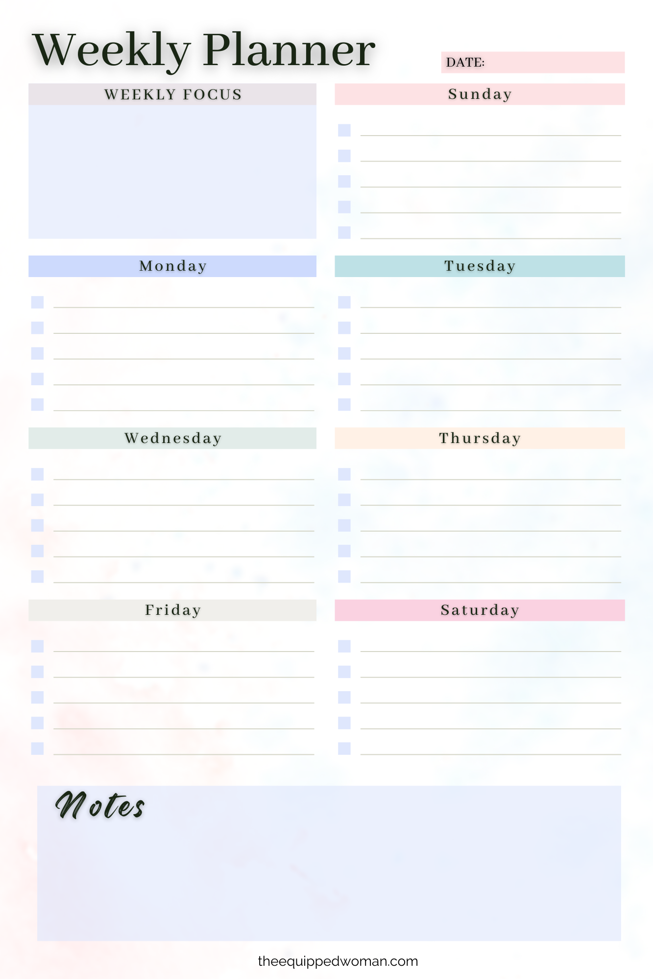 Weekly Planner Notepad - Pastel